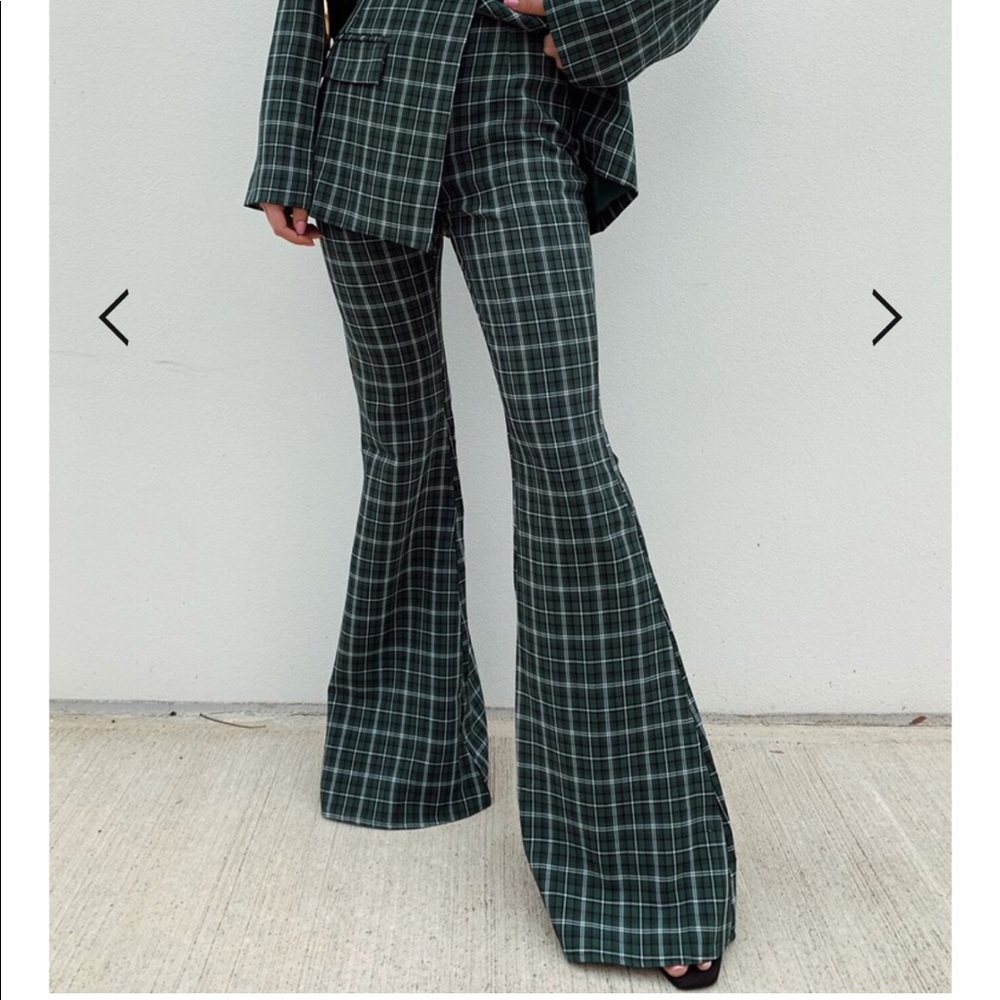 Seven Wonders The Label Green Plaid Flair Trousers